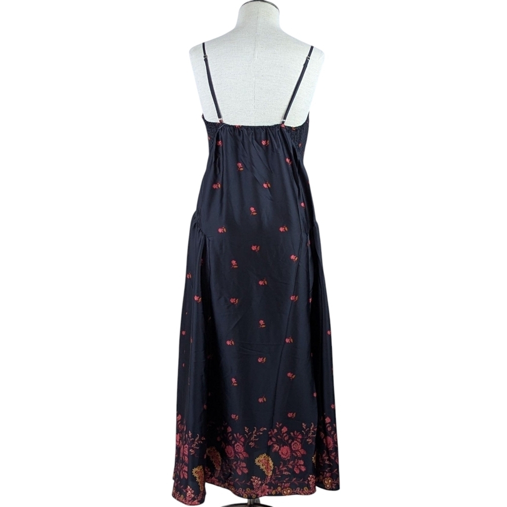 Free People On My Own Maxi Dress Sleeveless Floral Print Satin Black Combo M NWT - Picture 8 of 14